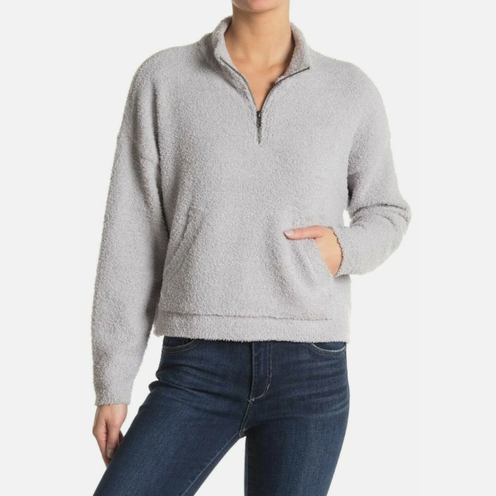RDI Women's Cozy & Soft Half Zip Pullover Cropped Sweater Light‎ Grey Size Large